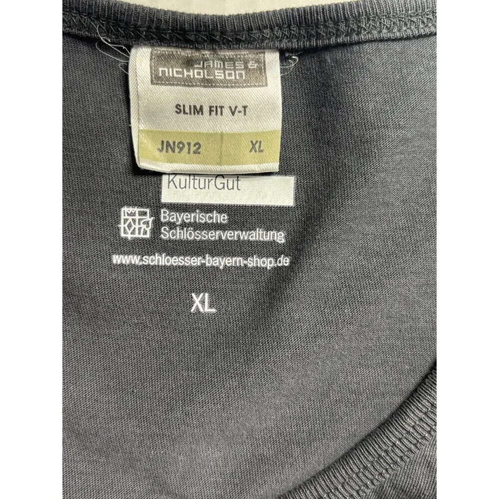 Neuschwanstein Castle Men's Slim V XL Shirt James & Nicholson Gray Graphic Tee - Picture 3 of 9